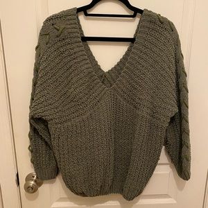Olive green braided sleeve sweater